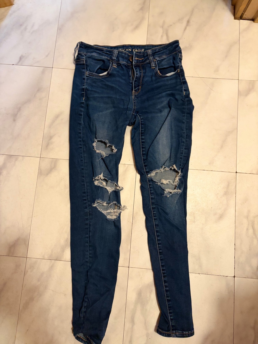 American Eagle Outfitters Dark Blue Distressed Skinny Jeans